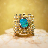 Boulder Opal, Diamond, 18K Yellow & White Gold Ring